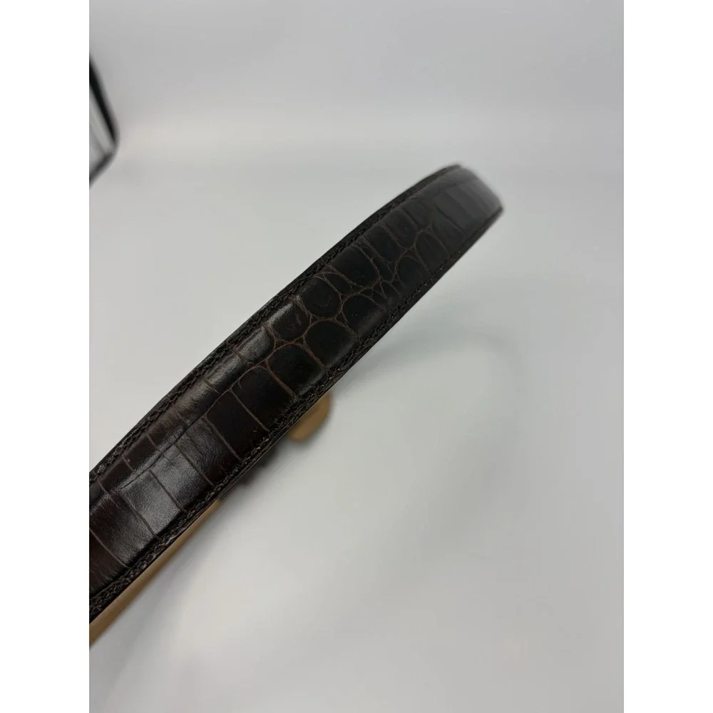 Talbots Brown Croc Embossed Leather Belt Silver Buckle Size X-tra Small/6619